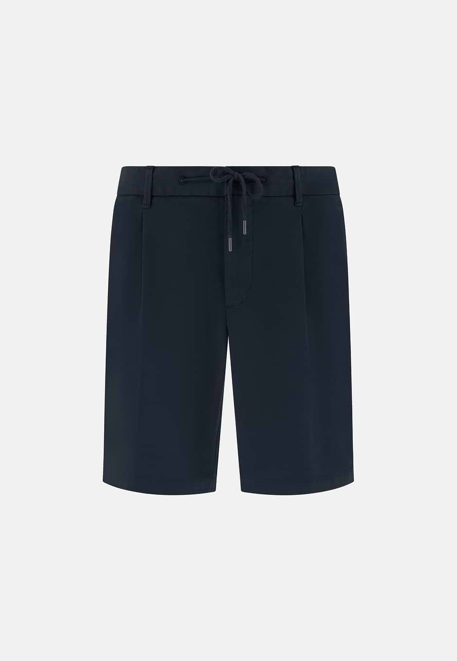 Stretch Cotton Summer Bermuda Shorts, Navy blue, hi-res