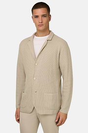 Single-Breasted Knitted Jacket in Mercerised Cotton, , thumb, 1