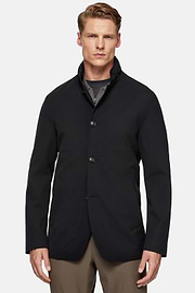 Casaco modelo peacoat B Tech em tecido técnico, Black, hi-res