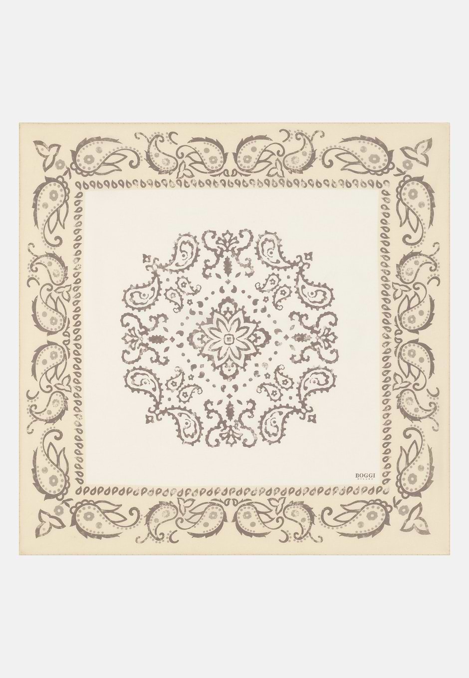 Paisley Print Silk Bandana, Cream, hi-res