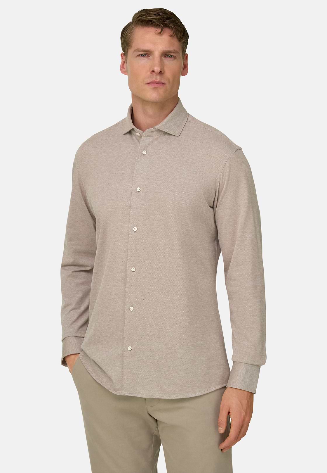 Polohemd Aus Piqué, Taupe, hi-res, 1