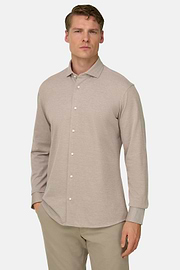 Polohemd Aus Piqué, Taupe, thumb, 1
