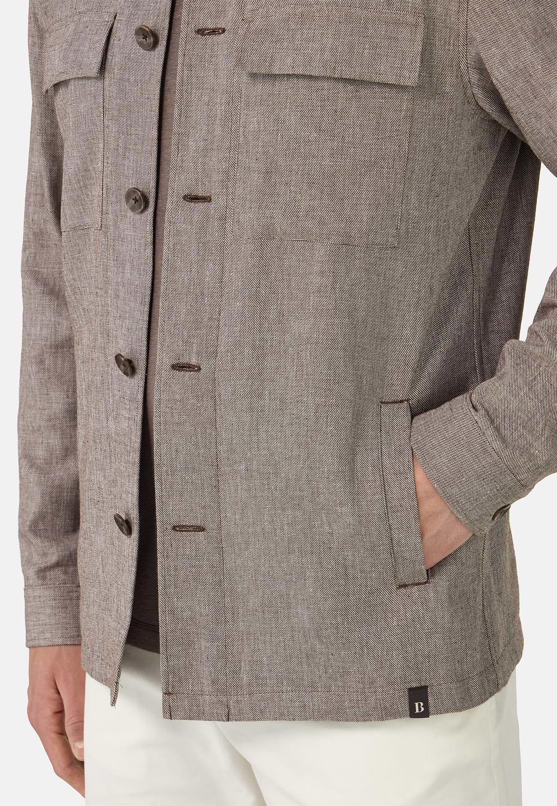 Cotton Linen Shirt Jacket, Brown, hi-res