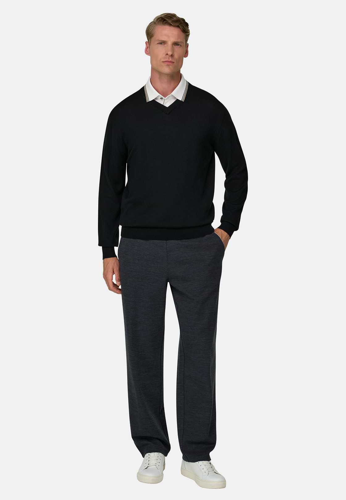 Jogginghose aus Mischgewebe WOOLTECH mit diagonalem Muster, Holzkohle, hi-res, 2