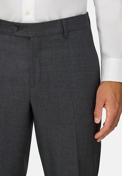 Pure Wool Bird's Eye Trousers, Medium grey, hi-res