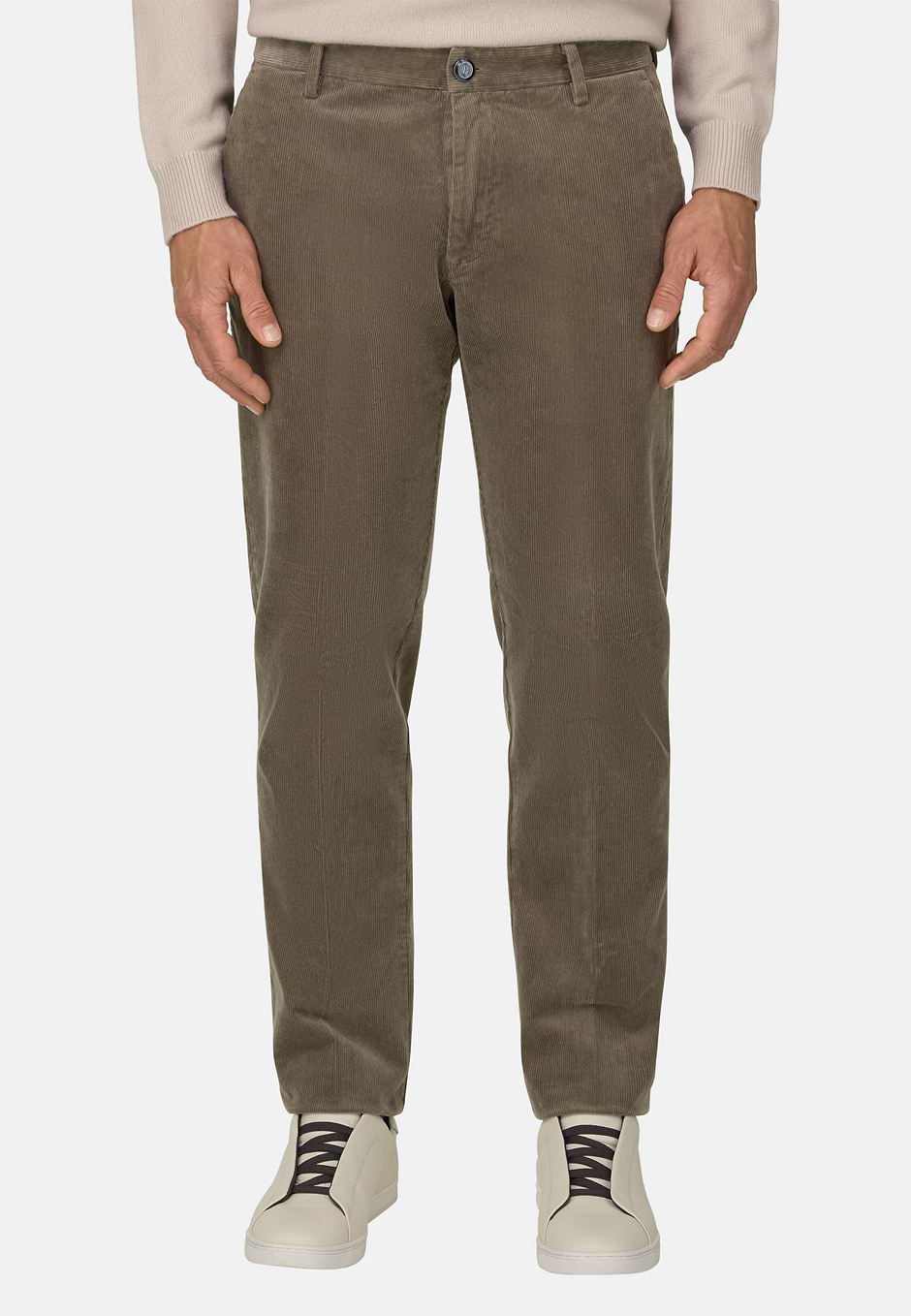 Trousers in Stretch Velvet, Mud, hi-res