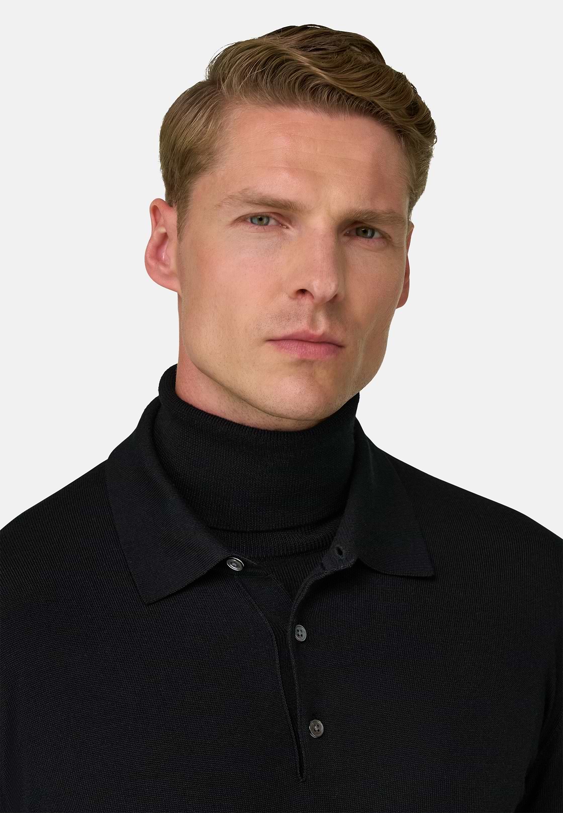 Gestricktes Polo aus Merino, Schwarz, hi-res, 3