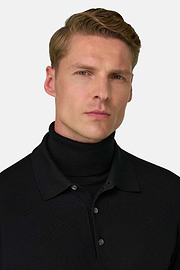 Gestricktes Polo aus Merino, Schwarz, thumb, 3