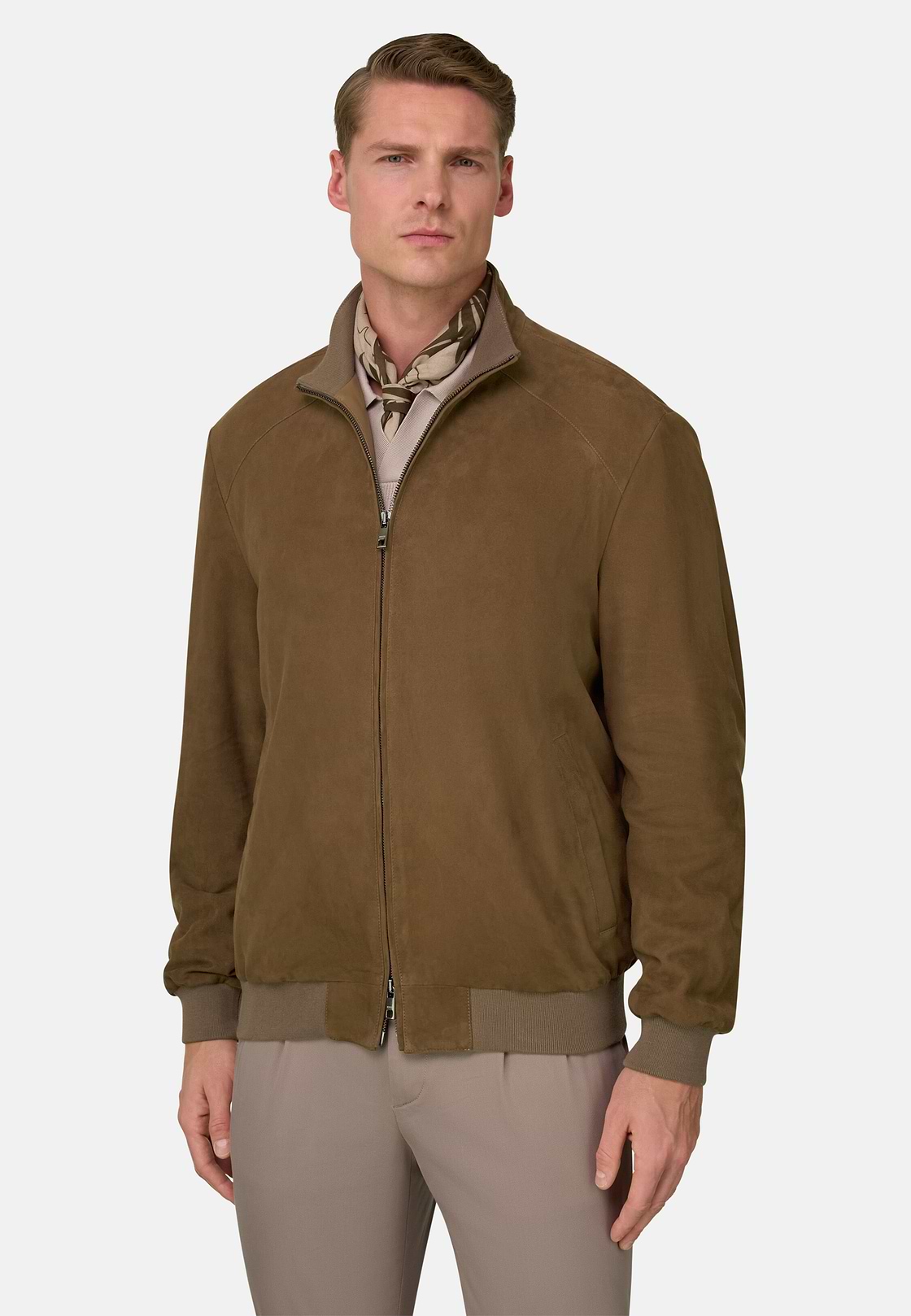 Bomber Aus Veloursleder, Taupe, hi-res, 2