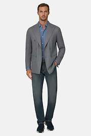 Double-Breasted Wool Flannel Blazer, Grey, thumb, 2