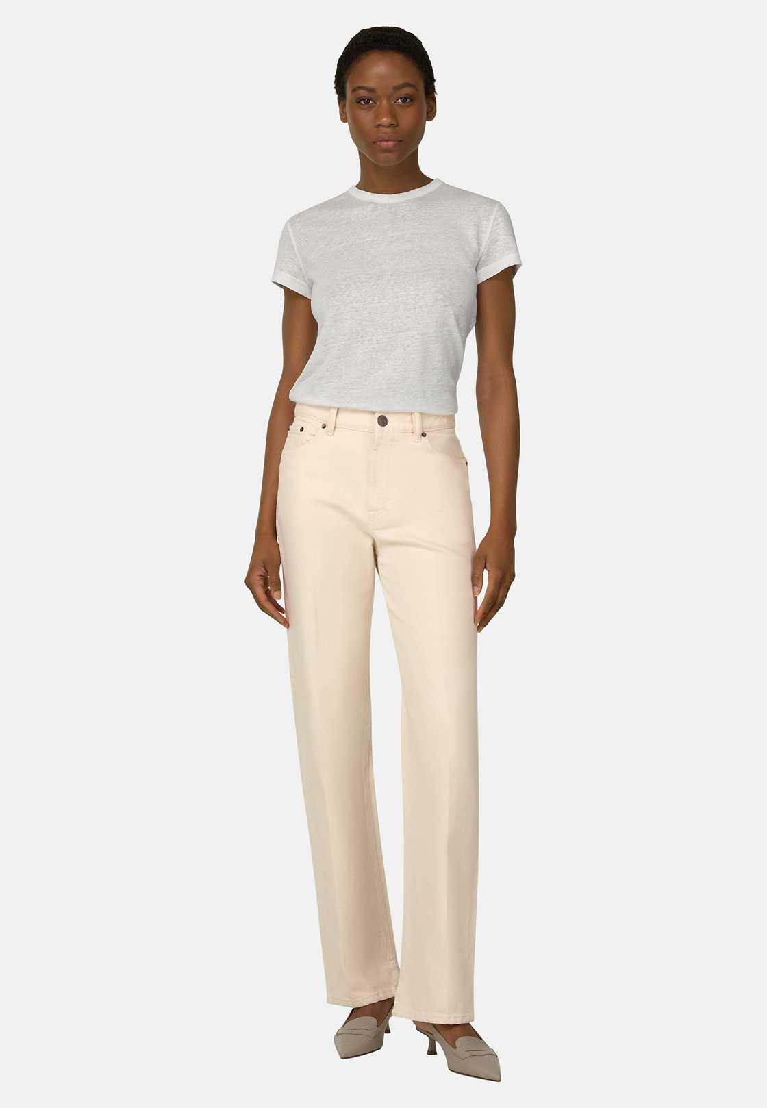 Cotton Denim Jeans, Cream, hi-res, 2