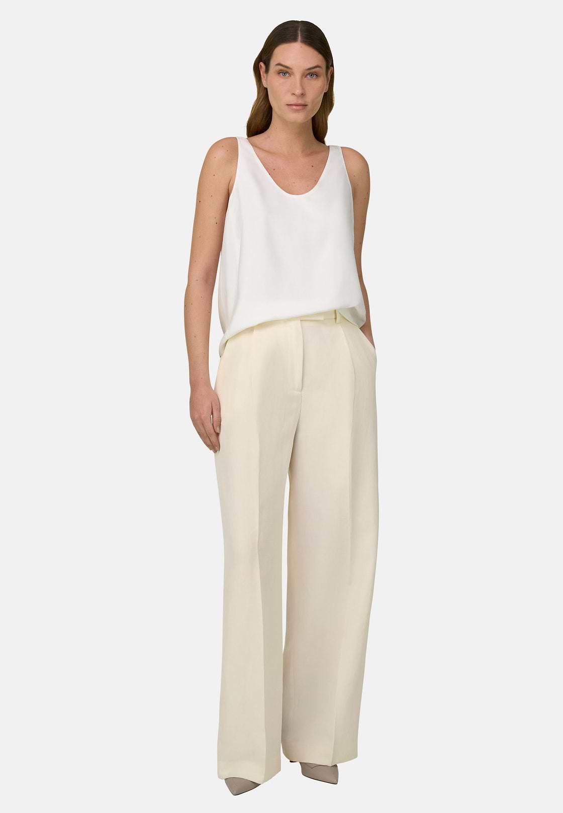 Regular Fit Viscose Silk Blend Top, Cream, hi-res, 2