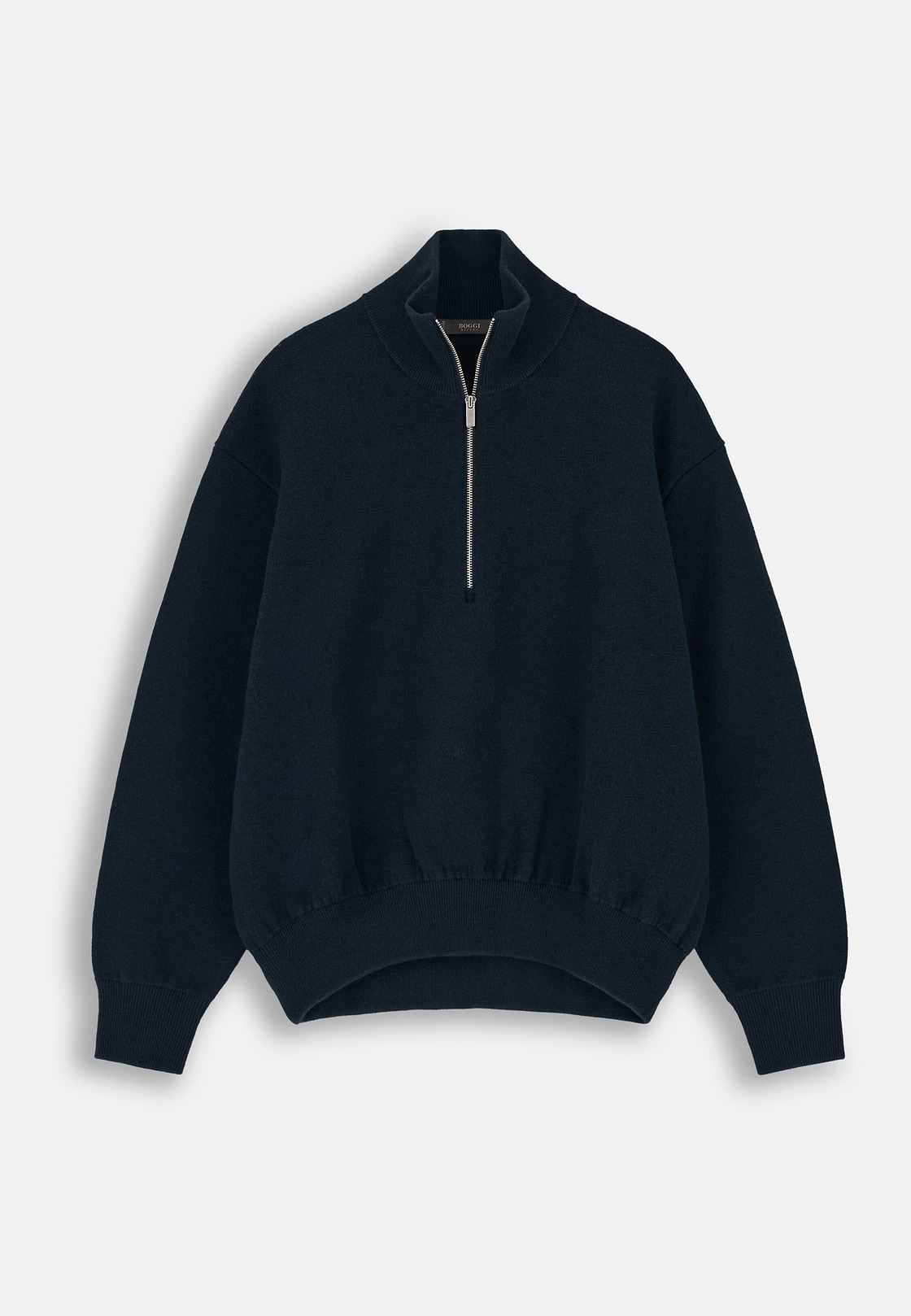 Quarter-Zip Jumper in Wool and Cashmere, Navy blue, hi-res, 5