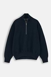 Quarter-Zip Jumper in Wool and Cashmere, Navy blue, thumb, 5