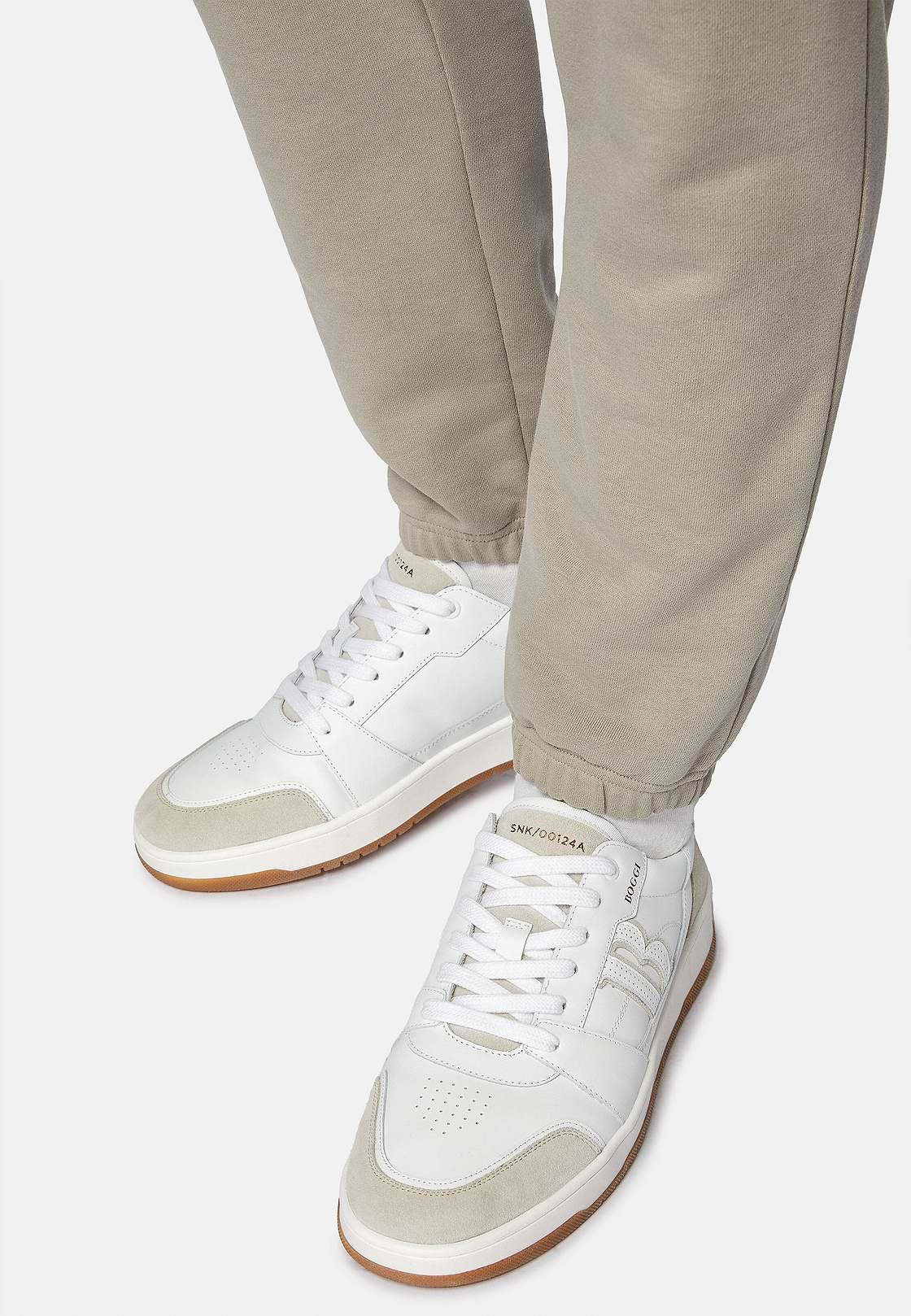 White Leather Trainers With Large Logo, White, hi-res