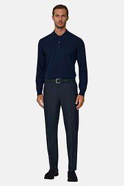 Knitted Polo Shirt in Cashmere Wool, Navy blue, thumb, 2