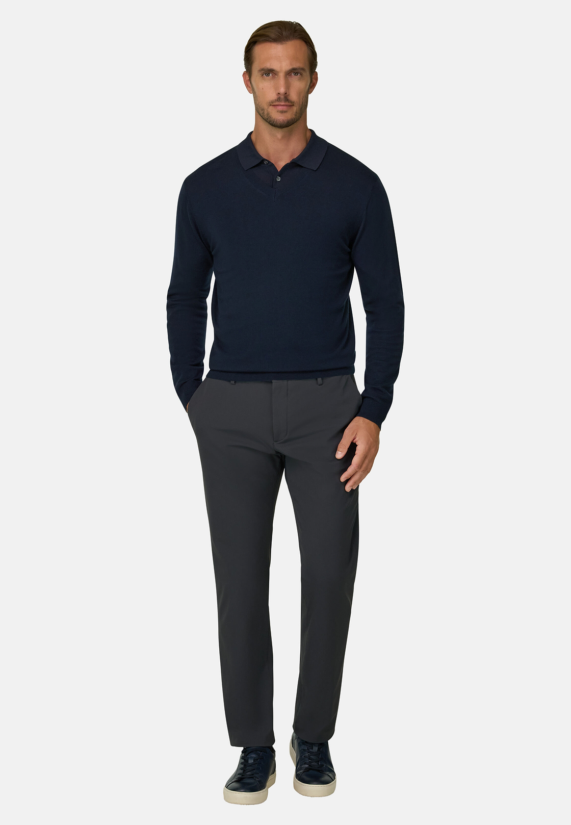 Merino Wool V-Neck Jumper, Navy blue, hi-res, 2