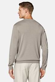 Taupe Crew Neck Jumper in Superfine Merino Wool, Taupe, hi-res