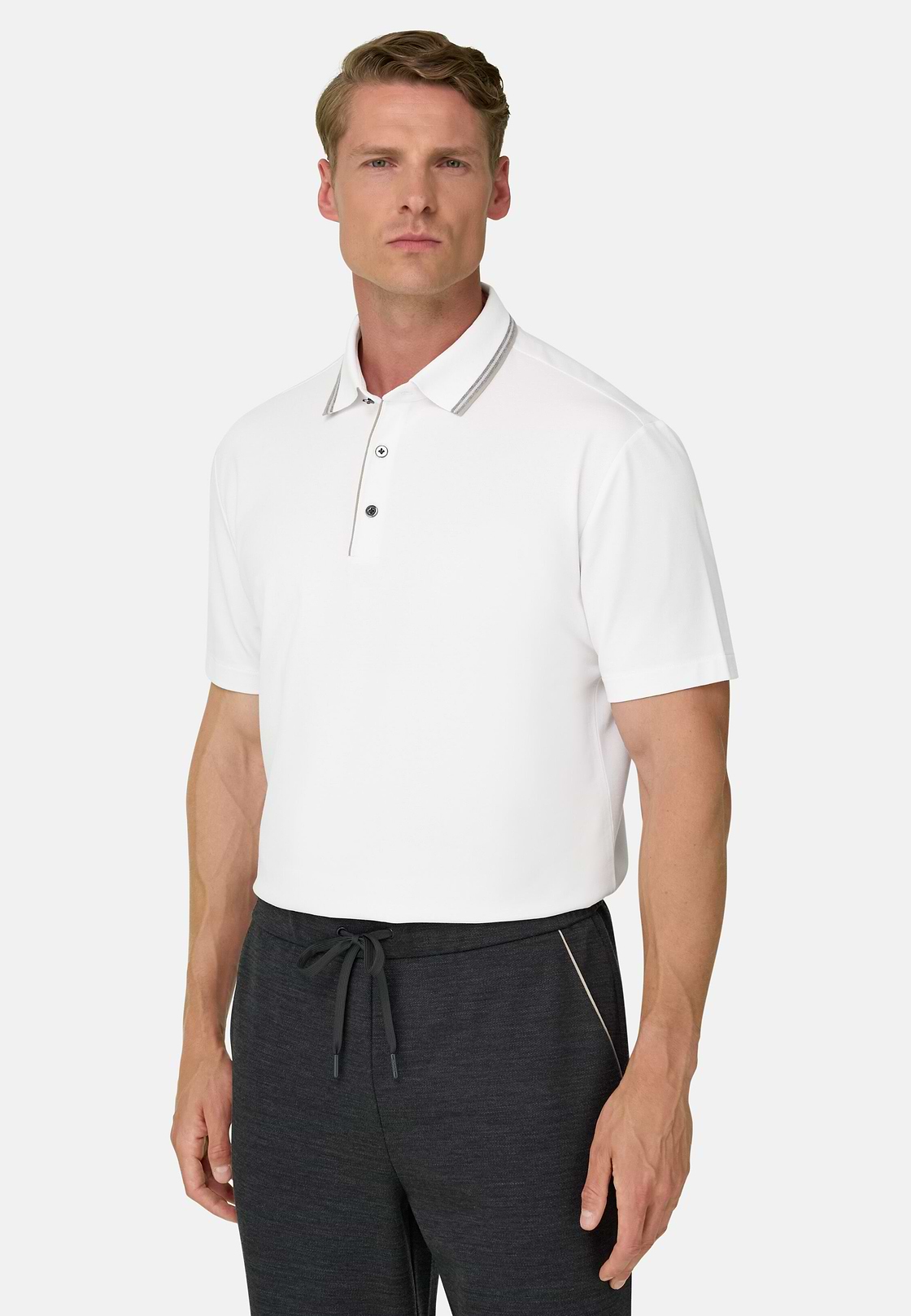 Polo aus Stretchgewebe Piqué Mischgewebe Cool Jade, Weiß, hi-res, 1