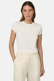 T-Shirt Aus Baumwoll-Seiden-Strick, Weiß, thumb, 1