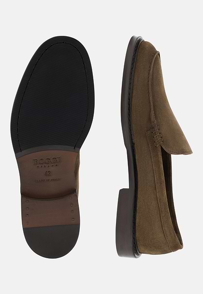 Mocassini In Pelle Scamosciata, Taupe, hi-res