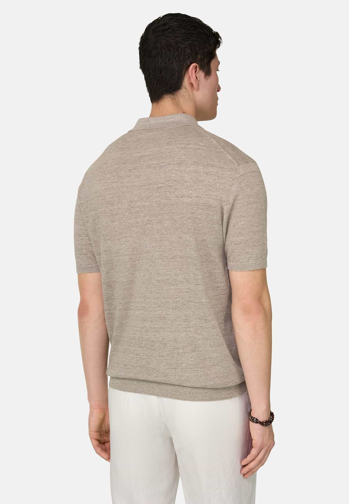 Polo En Maille De Lin Et Coton, Taupe, hi-res, 3