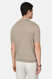 Polo En Maille De Lin Et Coton, Taupe, thumb, 3
