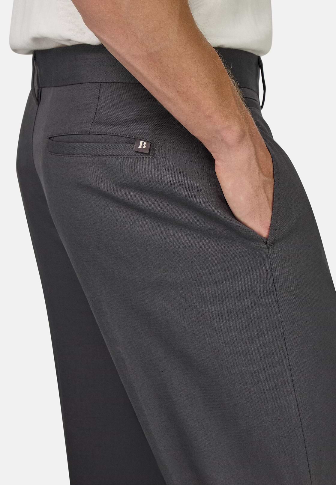 Pantaloni In Cotone Lino Elasticizzato, Carbone, hi-res