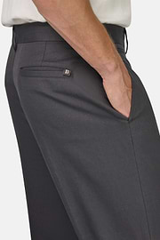 Pantaloni In Cotone Lino Elasticizzato, Carbone, hi-res
