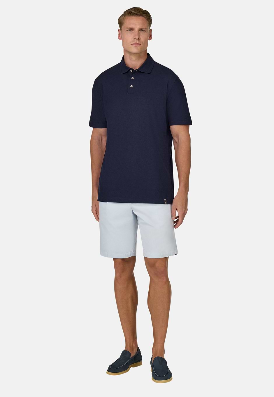 Cotton Crepe Jersey Polo Shirt, Navy blue, hi-res
