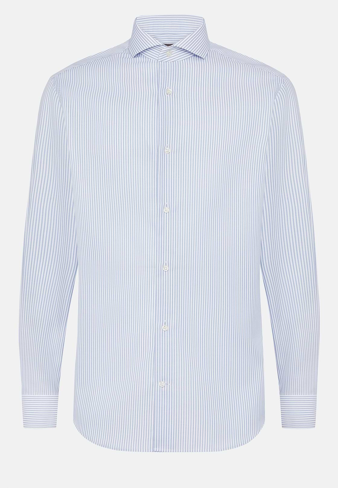 Slim Fit Striped Cotton Twill Shirt, Light Blue, hi-res