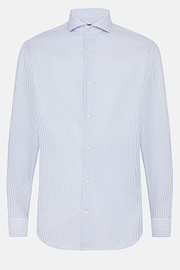 Chemise À Rayures En Sergé De Coton Slim Fit, Bleu clair, hi-res