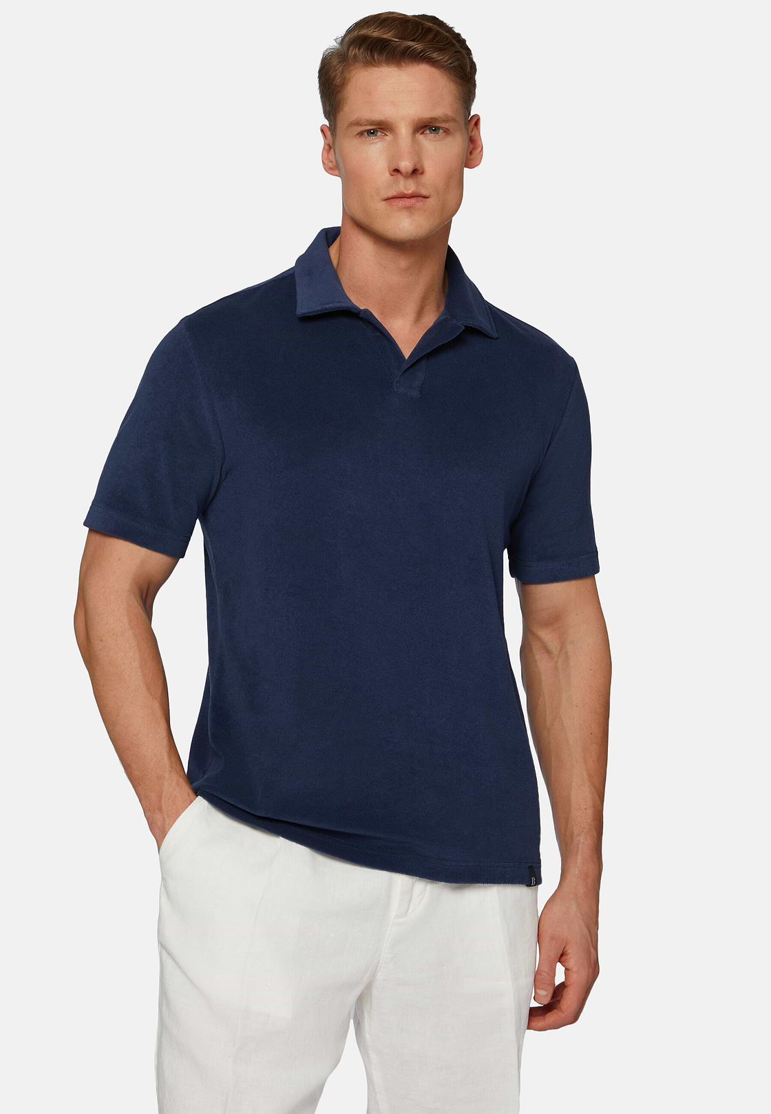 Cotton/Nylon Polo Shirt, Navy blue, hi-res