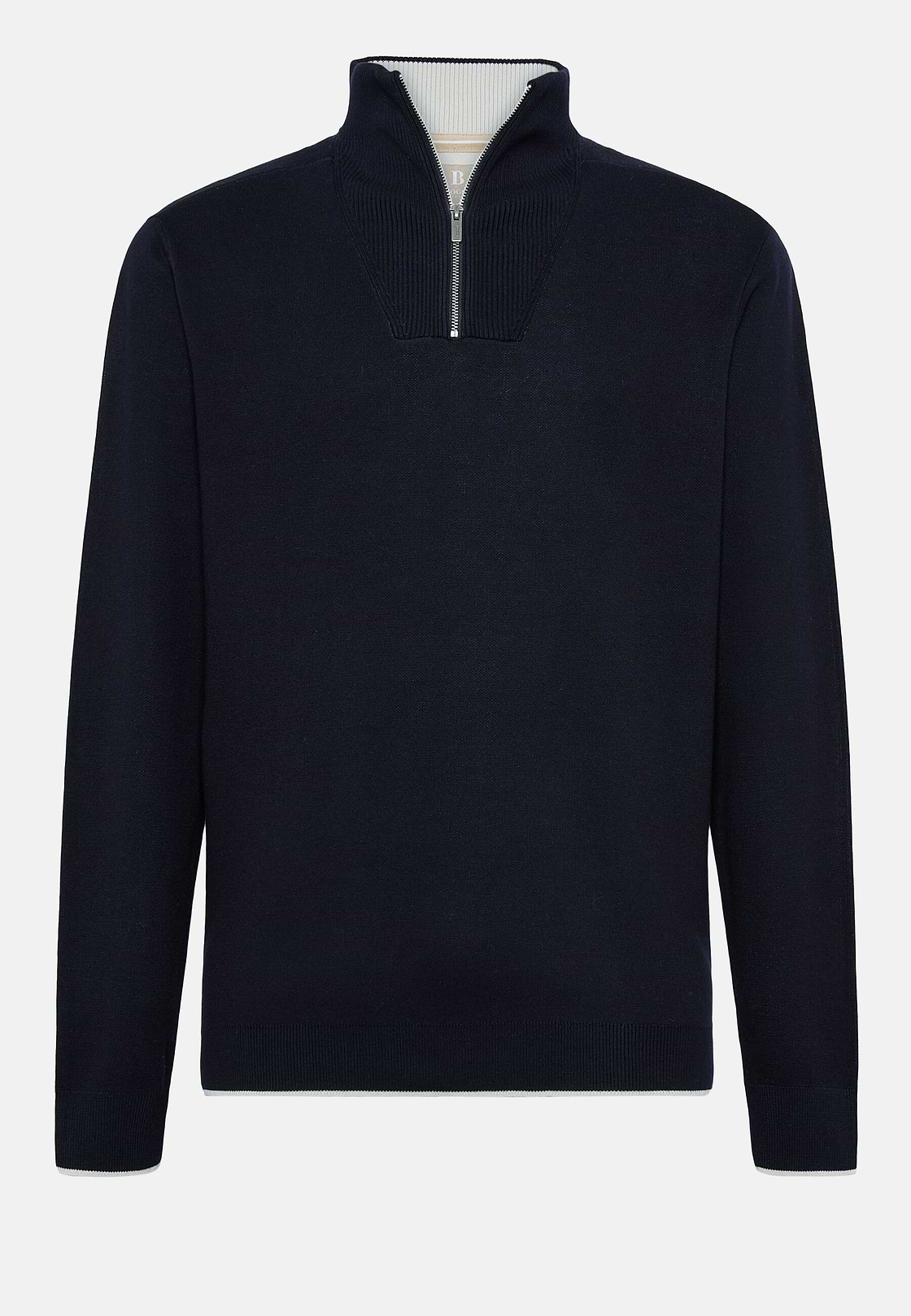 Navy Blue Half Zip Cotton Jumper, Navy blue, hi-res