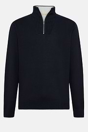 Navy Blue Half Zip Cotton Jumper, Navy blue, hi-res