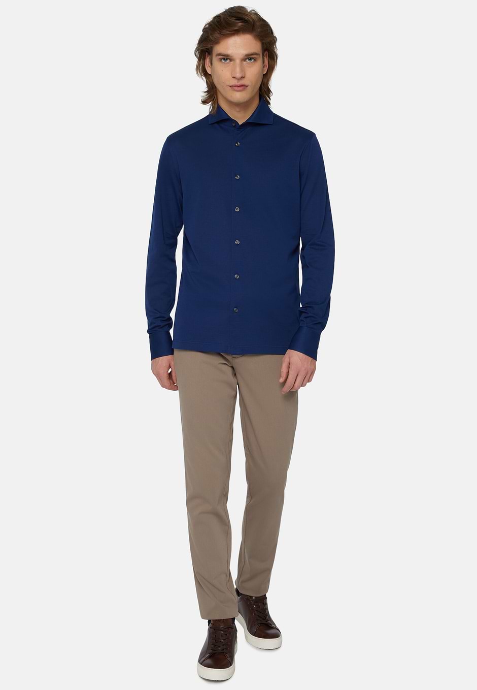 Slim Fit Polo Shirt in Filo Di Scozia Pique, Royal blue, hi-res
