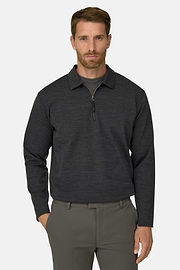 Quarter-Zip Sweatshirt in WOOLTECH Wool Blend Diagonal, Charcoal, thumb, 1