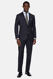 Navy Blue Micro Herringbone Suit In Stretch Wool, Navy blue, hi-res