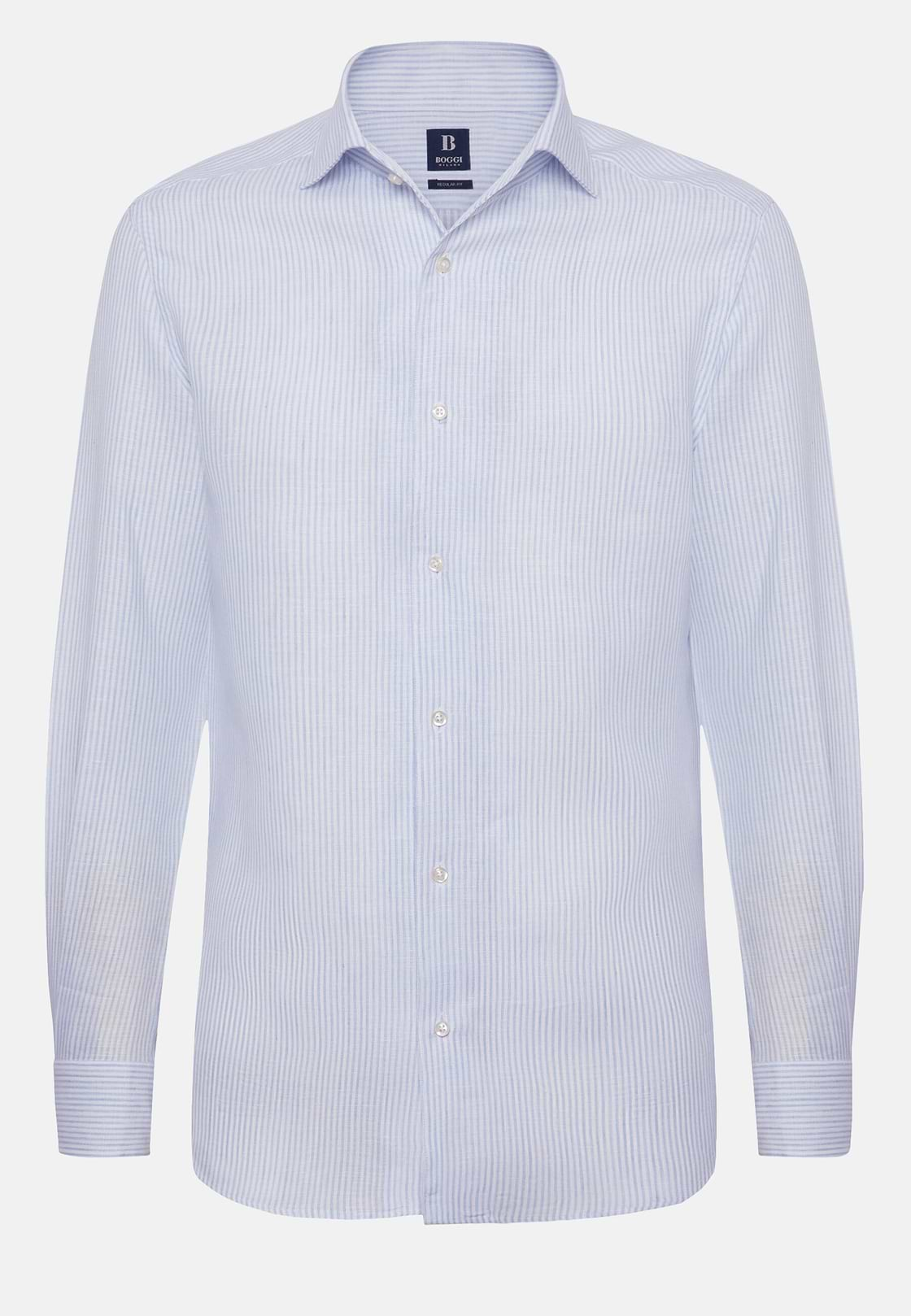 Regular Fit Sky Blue Striped Linen Shirt, Light Blue, hi-res