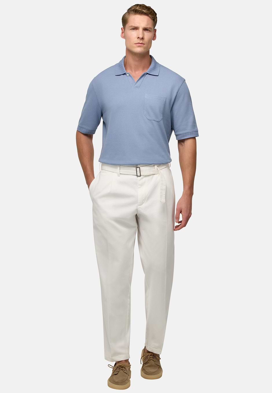 Cotton Piqué Polo Shirt, Indigo, hi-res