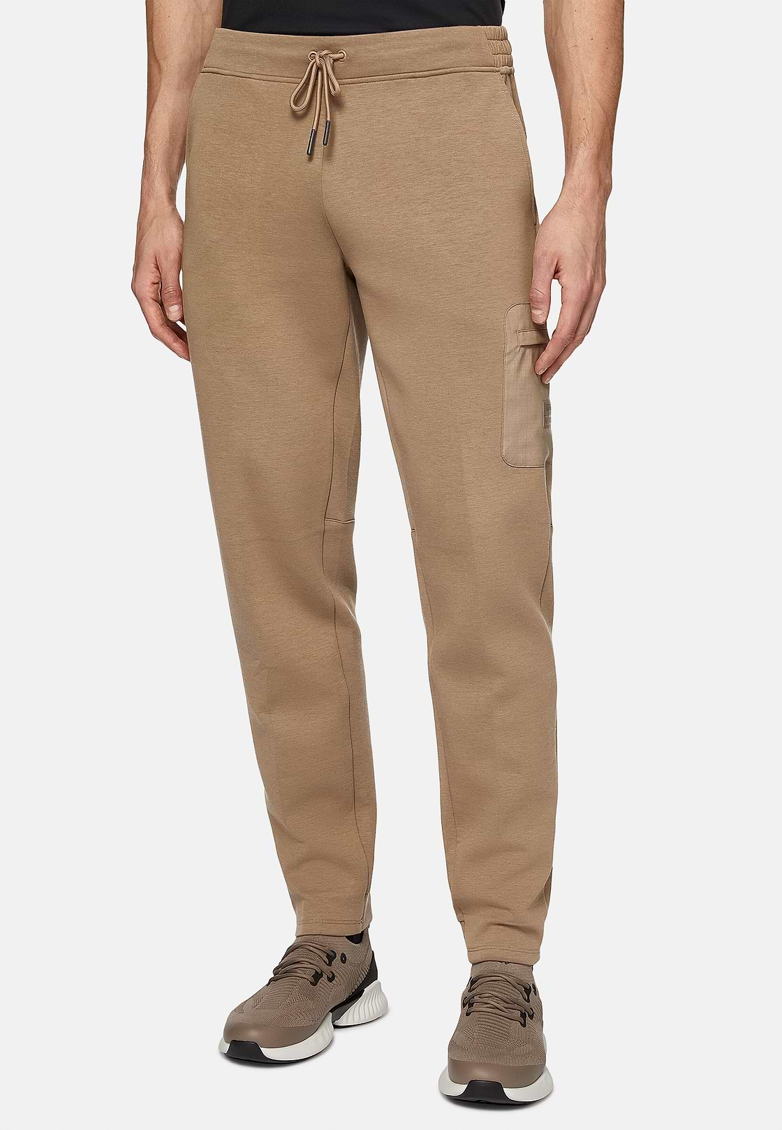 Lightweight Scuba Cotton Blend Trousers, Beige, hi-res