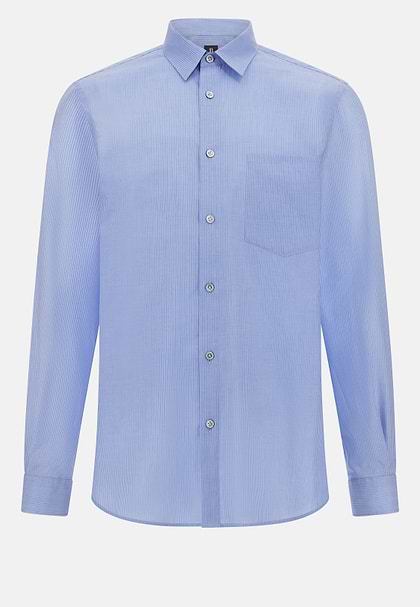 Regular Striped Cotton Poplin Shirt, Light Blue, hi-res
