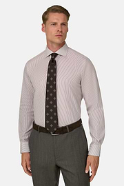 Overhemd Gestreept Katoen Non-Iron Slim Fit, Burgundy, thumb, 1