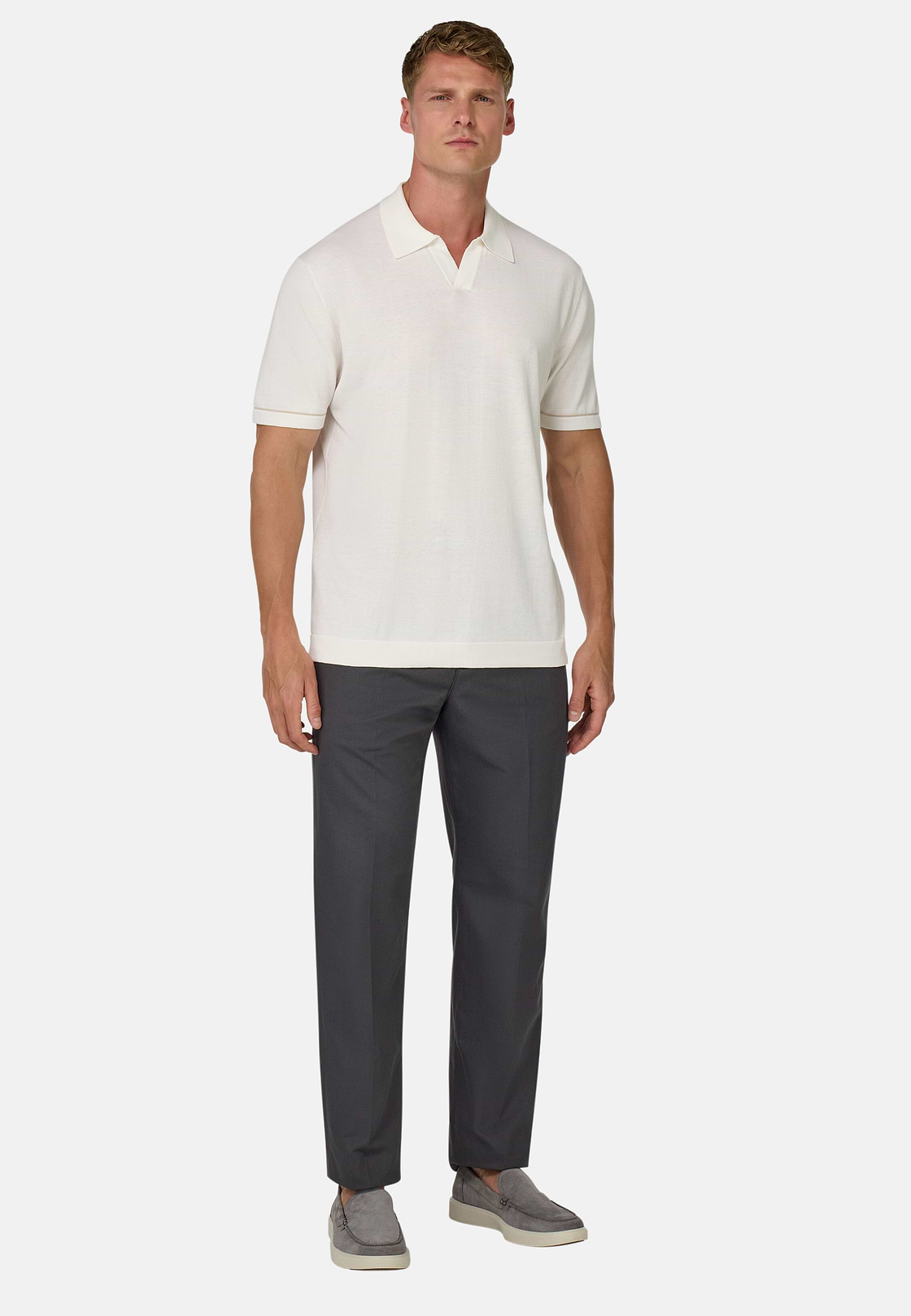 Pantaloni In Cotone Lino Elasticizzato, Carbone, hi-res