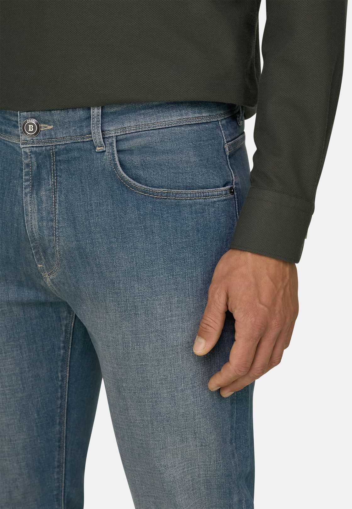 Jeans in Light Blue Stretch Denim, Light Blue, hi-res, 3