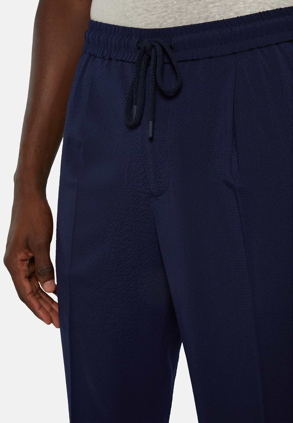 City Trousers In Stretch Wool Seersucker, Navy blue, hi-res