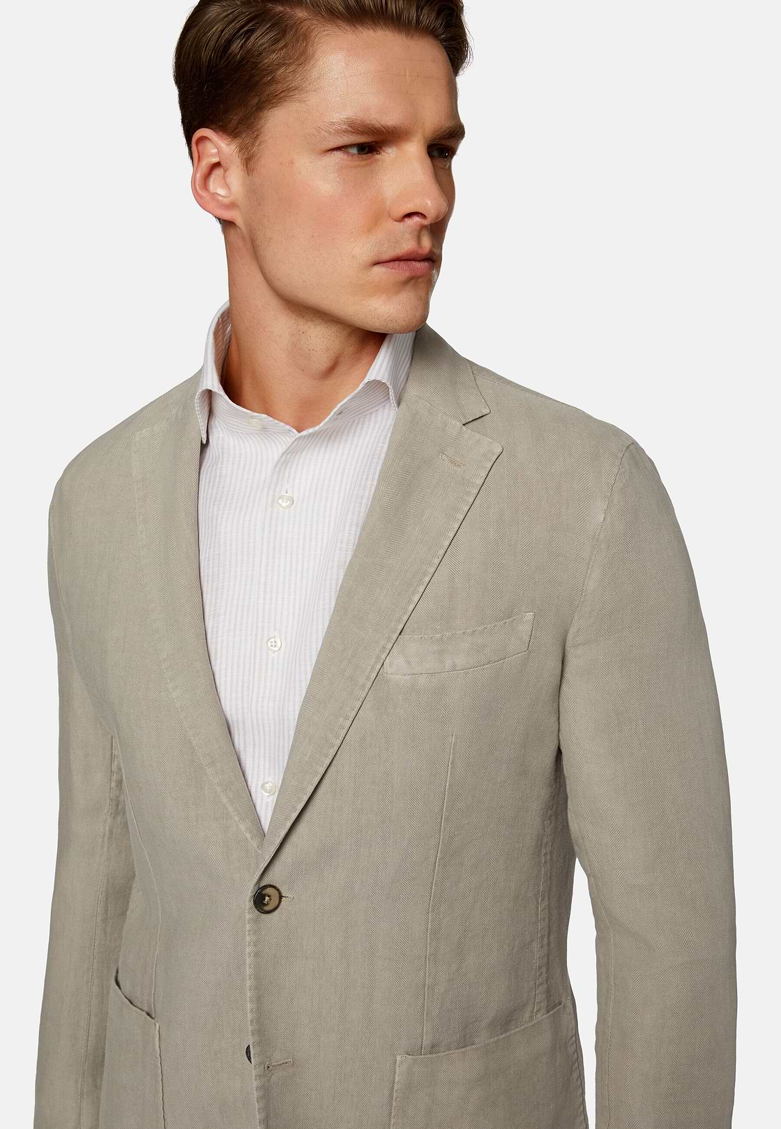 Veste Gris Tourterelle En Pur Lin, Taupe, hi-res