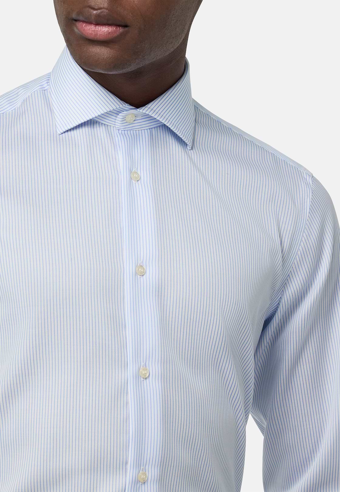 Striped Cotton Shirt Slim Fit, Light Blue, hi-res