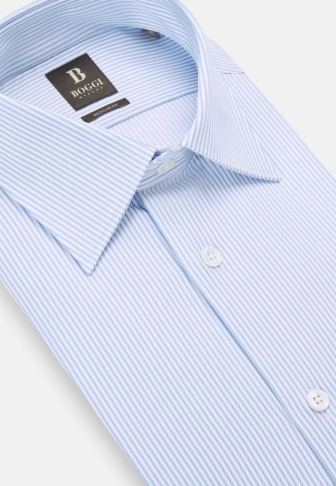 Camisa De Rayas De Algodón Corte Regular, Azul claro, hi-res