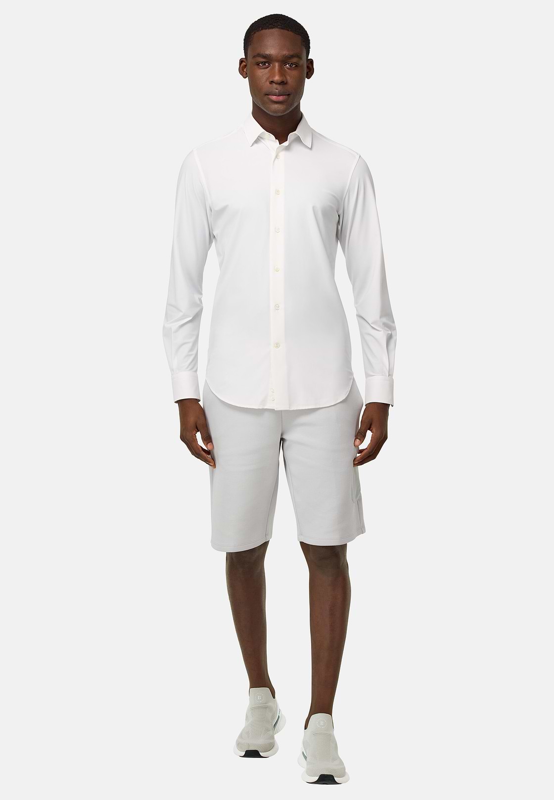 Bermuda Shorts in Lightweight Cotton Blend Scuba, Ice, hi-res